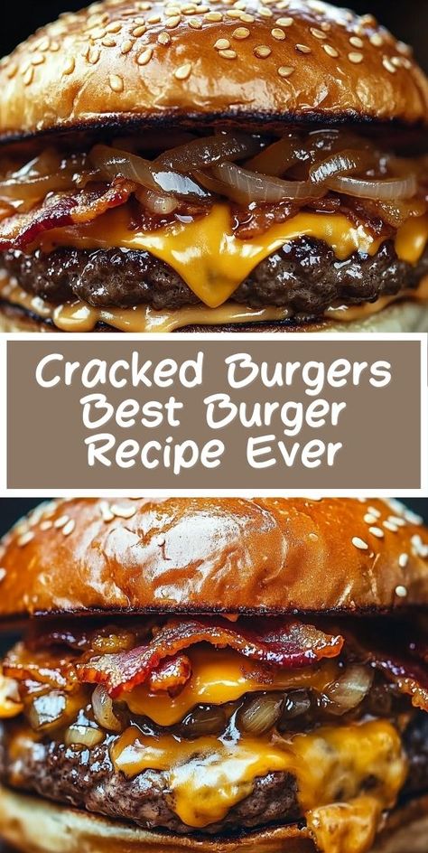 Discover why Cracked Burgers are the ultimate favorite among burger lovers. This recipe combines perfectly seasoned ground chuck with a unique twist to create the best burger you ever had. Perfect for tailgating, family dinners, or BBQ nights. Cheese Burger Sliders Ground Beef, Hamburger Condiments Ideas, Meals Using Hamburger Buns, Elevated Burger Recipes, Burgers With Bacon Jam, Bacon Bbq Burgers, Burger Recipes Grilled, Best Pan Fried Burgers, Cheese Filled Burger