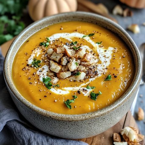 Easy Pumpkin Soup Recipe - Homemade Pumpkin Soup Recipe, Soup Recipes Pumpkin, Easy Pumpkin Soup Recipe, Pumpkin Soup Recipes, Easy Pumpkin Soup, Pumpkin Soup Recipe Easy, Pumpkin Soup Recipe, Vegetarian Soup Recipes, Vegetarian Soup