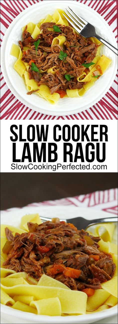 Rich Slow Cooker Lamb Ragu with Bacon Lamb Ragu Recipe, Crockpot Lamb, Vegan Vegetable Recipes, Lamb Casserole, Slow Cooker Curry, Slow Cooker Pasta Recipes, Lamb Ragu, Slow Cooker Lamb, Ragu Recipe