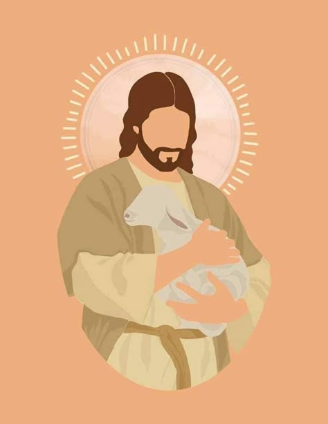 Jesus With Lamb, Jesus And The Lamb, Jesus Laughing, Jesus Wallpapers, Corpus Cristi, Aesthetic Jesus, 100 Aesthetic, Christian Illustration, Mary Pictures