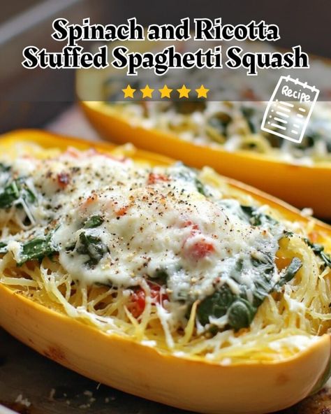 Delicious Spinach and Ricotta Stuffed Spaghetti Squash - Luscious Recipes Squash Spaghetti Recipes, Spaghetti Squash Rings, Butternut Chicken, Spinach Dishes, Ultimate Chili Recipe, Best Spaghetti Squash Recipes, Spaghetti Squash Recipes Healthy, Spaghetti Squash Recipes Easy, Squash Spaghetti