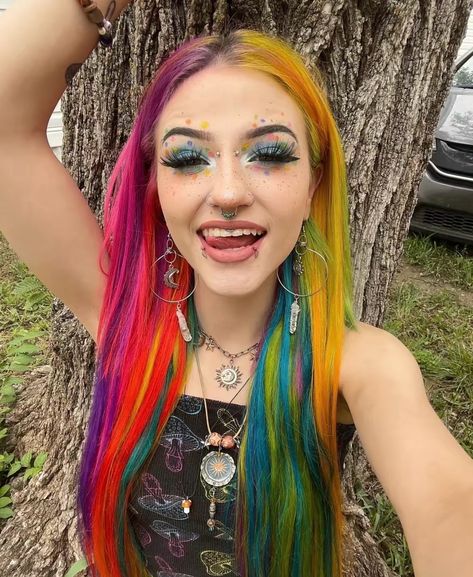 Lisa Frank Hair, Multicolor Hair Ideas, Style My Hair, Multi Colored Hair, Hair Color Crazy, Dyed Hair Inspiration, Multicolored Hair, Emo Hair, Pretty Hair Color