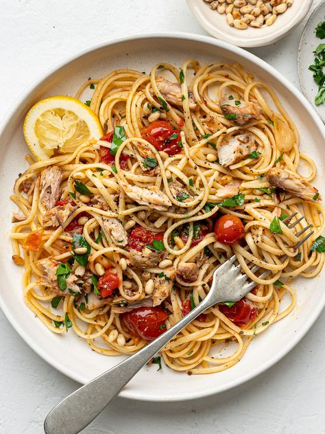 Canned Mackerel Pasta Mackerel Pasta Recipe, Canned Makarel Recipes, Mackerel Pasta, November Meals, Canned Mackerel, Canning Cherry Tomatoes, Simple Spinach Salad, Mackerel Recipes, Canned Cherries