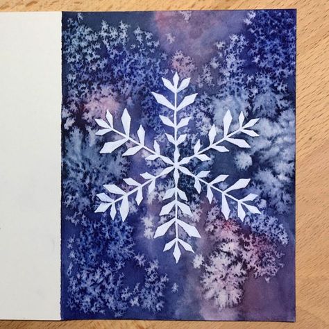 Salt Watercolor Painting, Painting Snowflakes, Salt Watercolor, Snowflakes Drawing, Painted Christmas Cards, Snowflakes Art, Salt Painting, Winter Art Projects, Painting Winter