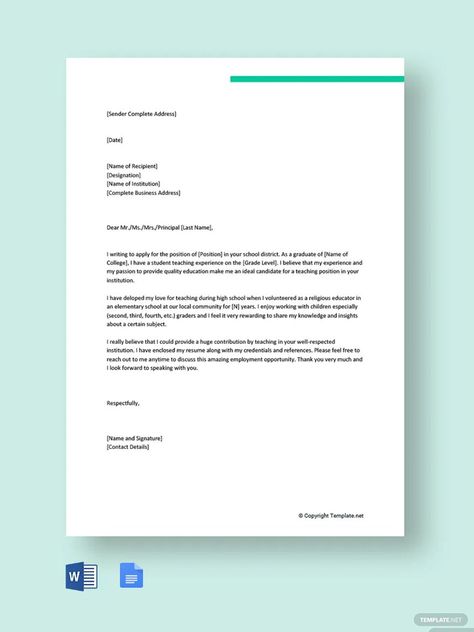 Teacher Cover Letter Template Teacher Cover Letter, Free Teacher, Letter Template, Student Teaching, Cover Letter Template, Blog Website, Working With Children, Google Docs, Word Doc