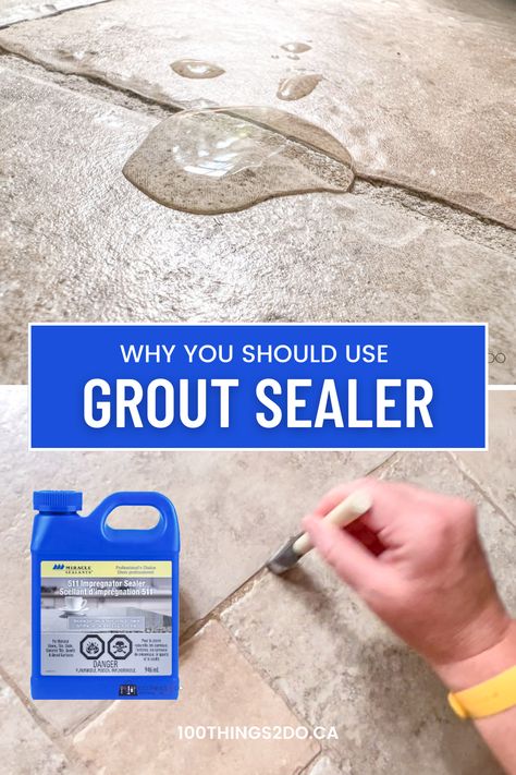 Why should you use grout sealer and how do you apply it?  Today I'm sharing the how-to and why's of applying a grout sealer to your tile floors, showers, and backsplashes. Diy Grout, Tile Floor Cleaner, Grout Repair, Sealing Grout, Grout Sealer, Epoxy Grout, Floor Grout, Drill Brush, Matte Tile