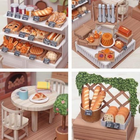 PAPERMAU: Miniature World Collection - The Bakery Shop Paper Model Diorama by Minya & Yayoi Garuta Bakery Papercraft, Paper Diorama Templates Free Printable, 3d Paper Food Templates, Bakery Diorama, Bakery Paper, Paper Diorama, Paper Dollhouse, Model Diorama, Paper Mache Dolls