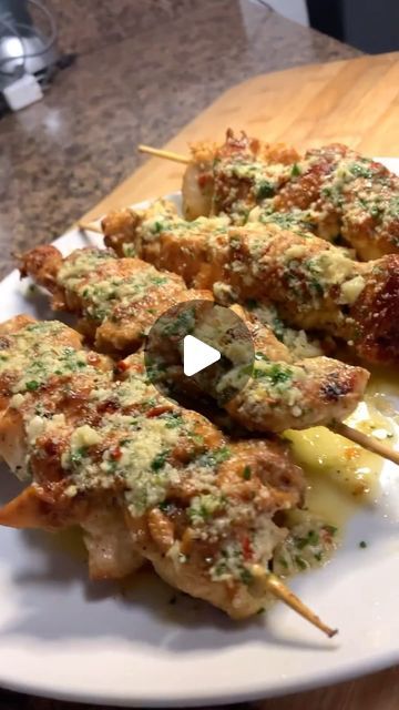 Lemon Butter Parmesan Chicken, Garlicky Parmesan Chicken Skewers, Lemon Butter Parmesan Chicken Skewers, Garlic Parm Chicken Skewers, Chicken Sticks Recipes, Chicken Skewers In Oven, Garlic Parmesan Chicken Skewers, Parmesan Chicken Skewers, Chicken On A Stick