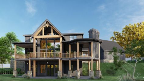 Asheville Cottage House Plan Rustic Craftsman House Plans, Modern Craftsman House Plans, Modern Craftsman House, Stacked Porches, Vaulted Family Room, Angled Garage, Rustic Craftsman, Suite Ideas, Wood Columns