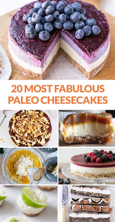 20 Most Fabulous Paleo Cheesecakes including vegan, nut-free, and egg-free varieties. #paleocheesecake #paleocheesecakes #paleodesserts #cheesecake #cheesecakerecipes #rawcheesecake via @irena_macri Paleo Cheesecake, Cheesecake Ideas, Raw Cheesecake, Fit For Life, Banana Pudding Cheesecake, Banana Cheesecake, Lime Cake, Paleo Recipes Dessert, Raw Desserts