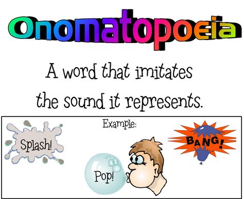 onomatopoeia examples - Google Search Hyperbole Examples, Onomatopoeia Activities, Literary Devices Posters, Figurative Language Posters, Figurative Language Activity, Figurative Language Worksheet, Teaching Figurative Language, Poetic Devices, Literary Devices