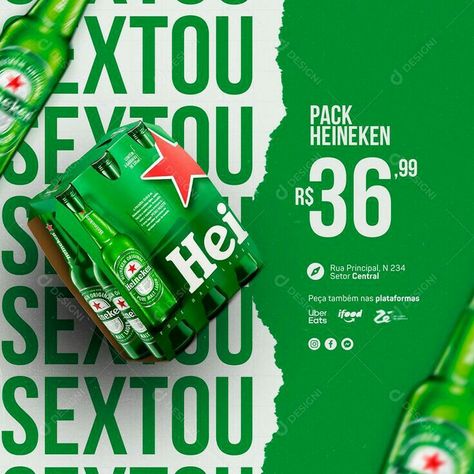 Heineken Poster, Beer Flyer, Calendar Design Layout, Post Design Social Media, Beer Promotion, Fashion Poster Design, Modern Packaging, Color Palette Challenge, Social Media Flyer