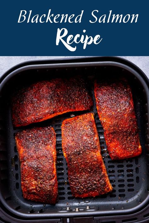 Blackened Salmon Homemade Blackened Seasoning, Salmon In The Air Fryer, Fried Salmon Recipes, Salmon In Air Fryer, Blackened Salmon Recipes, Air Fryer Fish Recipes, Salmon Filets, Air Fryer Fish, Blackened Seasoning