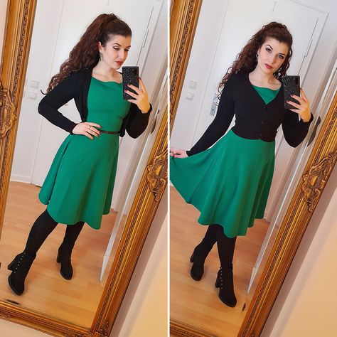 This dress is so pretty! Already looking forward to showing it how I styled it for a night out 😊 Dress & cardigan purchased at Topvintage Boutique. #vintagefashion #vintagedresses #retrofashion #50s #50sfashion #retrogirl #vintagegoth #corporategoth #darkvintage #snowwhite Vintage Inspired Office, 50s Cardigan, Girls Vanity, Dress Cardigan, Gothic Looks, Cardigan Outfit, Vintage Goth, Retro Girls, Office Look