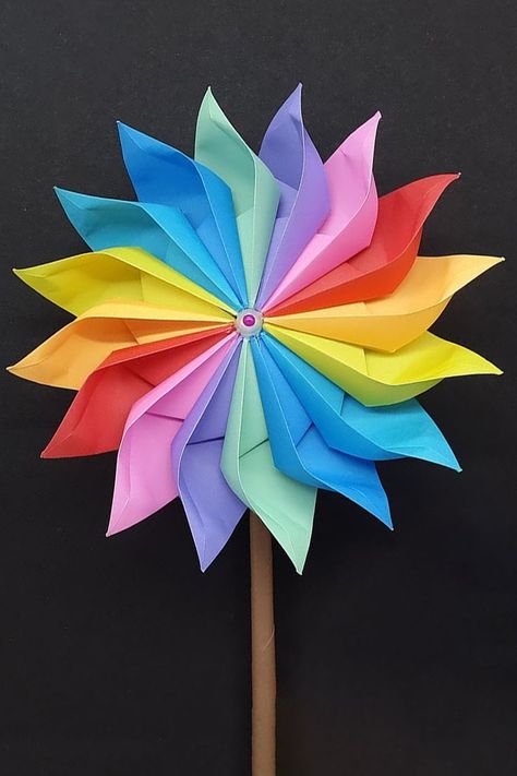 Beautiful paper Windmill Craft Ideas - Origami paper Craft - DIY Pinwheel Craft - Paper Making Tutorial - how to make paper Craft. #Windmill #Pinwheel #Craft Craft Windmill, Windmill Craft, Windmill Diy, Paper Windmill, Pinwheel Craft, Diy Pinwheel, Origami Paper Craft, Pinwheels Paper, Flower Logo Design