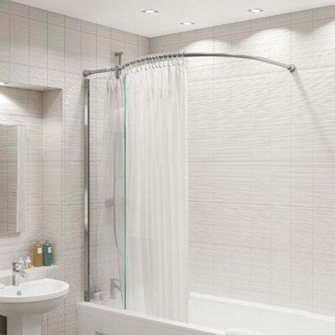 Kudos Inspire Over Bath Shower Panel 1500mm H x 350mm W with Bow Corner Rail - 8mm Glass Bath Glass Panel, Roll Top Bath With Shower Curtain, Bathtub With Shower Screen, Roll Top Bath With Shower Screen, Shower Screens For Bath With No Ends, Sliding Shower Screens, Stylish Shower Curtain, Bath Shower Screens, Shower Screens