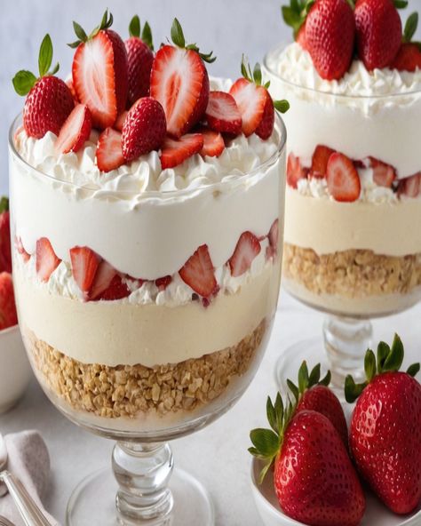 Strawberry Shortcake Cheesecake Parfait 🍓 A delightful dessert that combines the creamy richness of cheesecake with the fresh, fruity goodness of strawberries and the crunch of shortbread cookies. Perfect for a light and elegant treat! Ingredients: • 2 cups crushed shortbread cookies 🍪 • 1/4 cup melted butter 🧈 • 16 oz (450g) cream cheese, softened 🧀 • 1/2 cup powdered sugar 🍰 • 1 teaspoon vanilla extract 🍦 • 1 cup diced strawberries 🍓 • Whipped cream 🍨 • Fresh strawberries for garnish 🍓 Inst... Diced Strawberries, Strawberries Whipped Cream, Cheesecake Parfait, Strawberry Shortcake Cheesecake, Strawberry Parfait, Cheesecake Parfaits, Strawberry Whipped Cream, Cream Fresh, Book Fashion