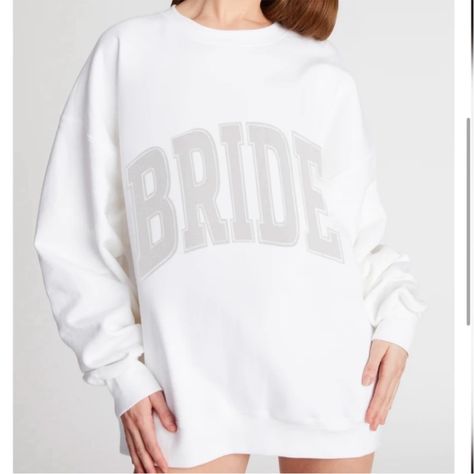 Brand New, Never Worn, Only A Month Old! Size Medium And In Perfect Condition. I Just Don’t Have A Need For It Anymore! Bride Sweats, Drop Shoulder Sleeve, Wifey Sweatshirt, Varsity Sweatshirt, Bride Sweatshirt, Sweater Trends, Sweatshirt White, Brown Sweater, Sleeveless Sweater