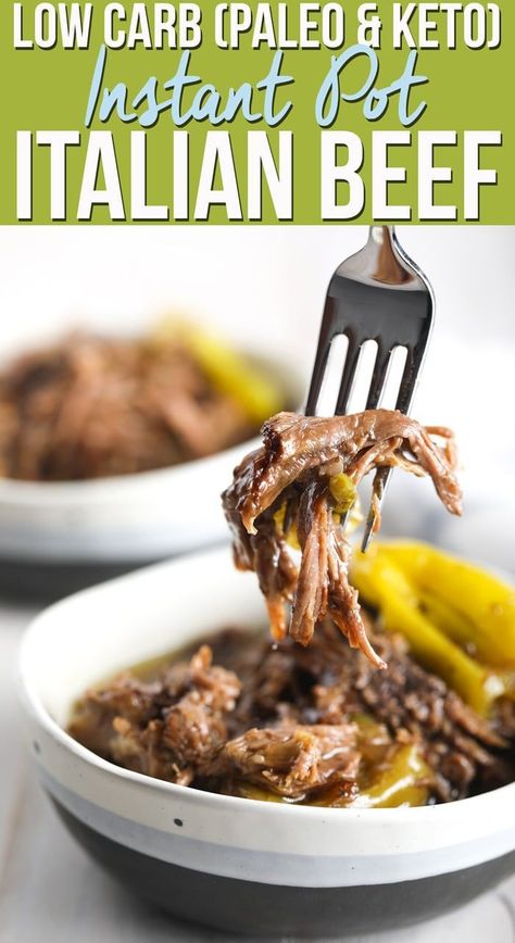 This easy Instant Pot Italian Beef is an amazing low carb pressure cooker beef recipe that doubles as a quick Italian beef sandwich recipe with pepperoncinis! #ASpicyPerspective #instantpot #pressurecooker #lowcarb #keto #paleo via @spicyperspectiv Instant Pot Italian Beef, Spicy Video, Lowcarb Meals, Italian Beef Sandwich, Instant Pot Italian, Italian Beef Recipes, Pressure Cooker Beef, Beef Sandwich Recipes, A Spicy Perspective