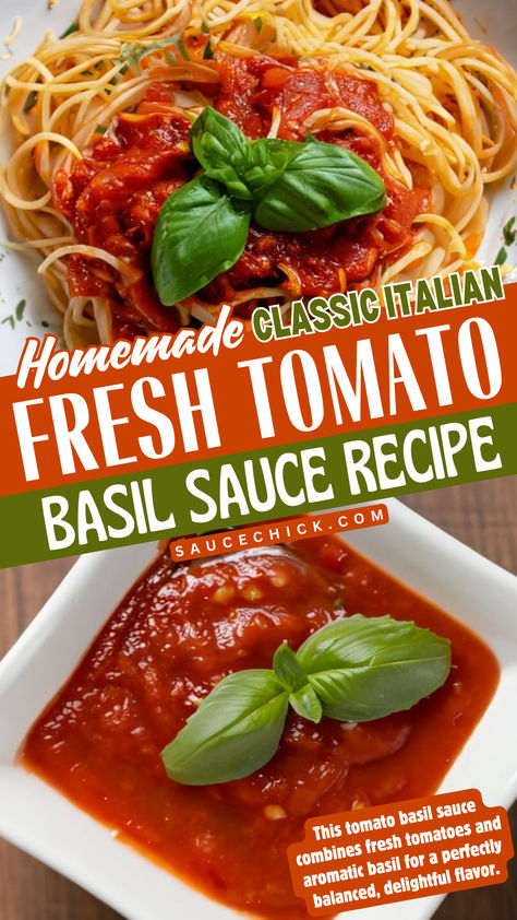 Tomato Basil Sauce Recipe Fresh Tomato Basil Sauce, Tomato Basil Sauce Recipe, Basil Sauce Recipe, Homemade Tomato Pasta Sauce, Tomato Basil Pasta Sauce, Basil Pasta Sauce, Easy Pasta Sauce, Red Sauce Pasta, Tomato Basil Sauce