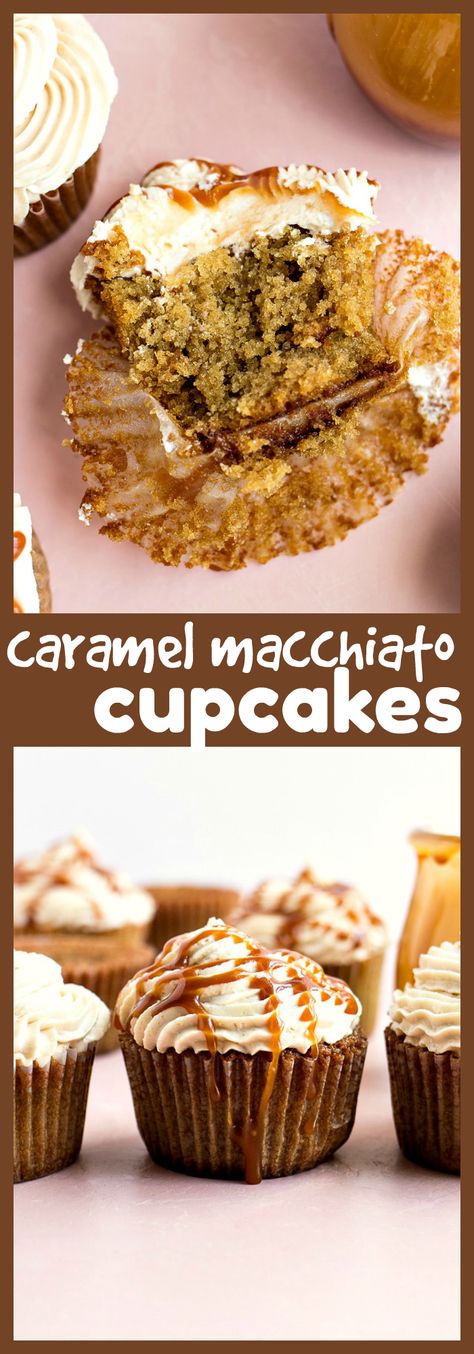 Caramel Macchiato Cupcakes – Moist coffee-flavored cake is topped with caramel buttercream and a generous drizzle of salted caramel sauce. Each bite tastes like a taste of the yummy Italian coffee drink, the caramel macchiato. #recipe #cupcake #cake #caramel #saltedcaramel #coffee #dessert #baking Caramel Macchiato Cupcakes, Caramel Macchiato Recipe, Macchiato Recipe, Summer Cupcakes, Baked Breads, Future Chef, Coffee Cupcakes, Cupcakes Ideas, Caramel Buttercream