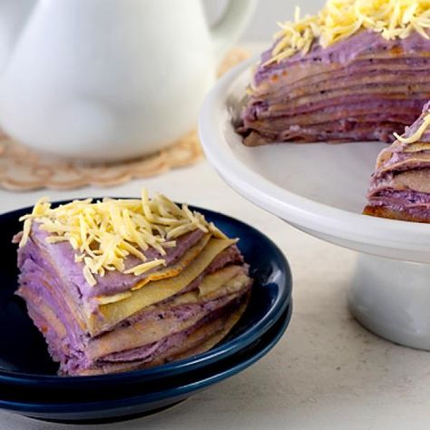 Ube Crepe Cake Recipe Ube Jam, Crepe Cake Recipe, Crepe Recipe, Crepe Cake, Crepe Recipes, Mango Smoothie, Fresh Milk, Non Stick Pan, No Bake Desserts