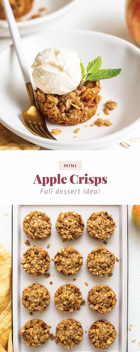 These mini apple crisps are a single-serve twist on classic apple crisps made in a muffin tin! Apple Crisps, Muffin Tin Recipes, Mini Apple, Muffin Tin, Apple Crisp, Fall Desserts, Single Serve, Finger Foods, Muffins