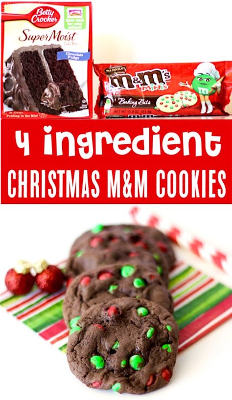 Christmas Cookies Recipes Easy Best Holiday Cookie Exchange Recipe!  These Chocolate Cake Mix M&M Cookies are the perfect treat for your parties or gifts for neighbors!  Just 4 ingredients and you're done!  Go grab the recipe and give them a try! Christmas Cookies Recipes Easy, Cookies Recipes Easy, Christmas Cookies Recipes, Cookie Exchange Recipes, Easy Christmas Cookie Recipes, Christmas Baking Recipes, Easy Christmas Treats, Holiday Cookie Exchange, Frugal Girls