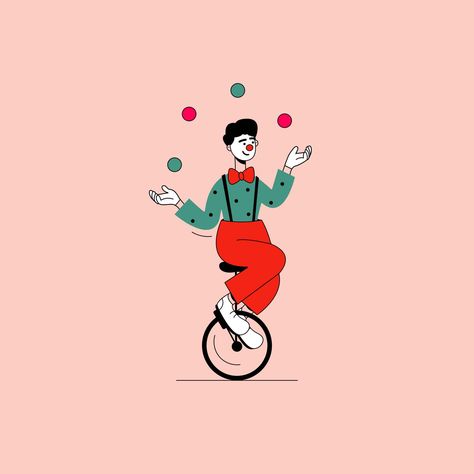 Juggler Illustration, Unicycle Illustration, Juggling Illustration, Jester Illustration, Clown Juggling, Juggling Clown, Chalk Festival, Circus Illustration, Clown Illustration