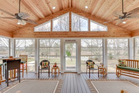 Western Branch - Sunroom Addition - Craftsman - Sunroom - Other - by American Contracting Services, LLC | Houzz Long Narrow Sunroom Ideas, Narrow Sunroom Ideas, Craftsman Sunroom, Narrow Sunroom, Lake Deck, Cozy Sunroom, House Additions, All Season Room, 3 Season Room