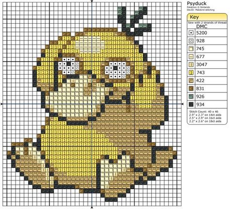 Psyduck Pokemon free cross stitch pattern: Psyduck Perler Bead Pattern, Cross Stitch Pokemon, Stitch Pokemon, Geeky Cross Stitch Patterns, Pokemon Cross Stitch Patterns, Geeky Cross Stitch, Free Cross Stitch Designs, Pokemon Cross Stitch, Cross Stitch Pattern Maker