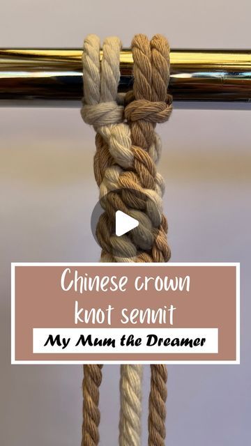 Michelle | Macrame Trainer & Creator on Instagram: "This reel is a play on the Chinese crown knot tutorial I shared the other day. This time the crown knot is tied horizontally & repeated to form a column

It’s commonly used in plant hangers 🌱 

How to create a Chinese crown knot sennit:

1. Start with a multiple of 4 strands hanging down. For this reel I secured the cords with Lark’s Head knots, but draping them through a wooden ring or over a dowel works just as well (if not better)
2. Take the 1st cord and cross it behind the next cord to the right, making the shape of a “4.”
3. Then bring the 2nd cord out and cross it behind the next cord to the right.
4. Take the 3rd cord and cross it behind the next cord to the right.
5. Finally, take the 4th cord and thread it through the loop crea Chinese Crown, Crown Knot, Knot Tutorial, Knots Tutorial, Plant Hangers, Wooden Ring, Wooden Rings, The Loop, 3 Things