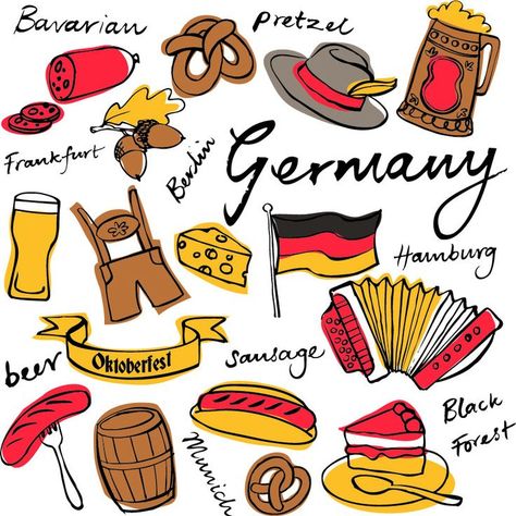 German Art Traditional, Germany Drawing, German Symbols, German Things, German Study, School Book Covers, Drawing Ideas Easy, Germany Map, Oktoberfest Party