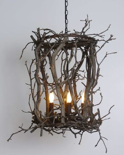 Branch Lighting, Twig Chandelier, Fantasy Interior, Takken Decor, Heart Land, Grilling Area, Unusual Lighting, Diy Luminaire, Twig Crafts