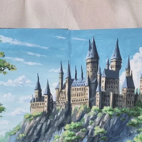 Aline Müller on Instagram: "Hogwarts x studio ghibli 🏰✨️🌿 Prints available tomorrow! 🥰  📒@moleskine art collection sketchbook . . . . #art #artist #gouache #gouacheart #gouachepainting #watercolor #watercolorpainting #acrylic #acrylicpainting #painting #landscapepainting #sketch #sketching #sketchbook #harrypotter #hogwarts #studioghibli #ghiblistyle #ghibli #castle" Studio Ghibli Prints, Ghibli Prints, Ghibli Watercolor, Ghibli Painting, Arte Aesthetic, Moleskine Art, Hay Day, Gouache Art, Sketchbook Art