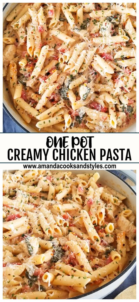 Easy One Pot Chicken Meals, One Pan Chicken Pasta Recipes, One Pot Chicken Meals Pasta, Chicken Pot Pie Penne Pasta, Creamy Tomato Chicken Pasta Recipes, Chicken Penne Pasta Recipes Crockpot, Homestyle Chicken Penne Casserole, One Pot Creamy Chicken Pasta, Chicken With Rotini Pasta