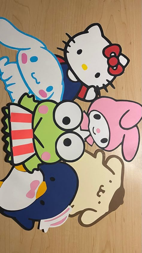 Hello Kitty Classroom Ideas, Sanrio Door Decs, Sanrio Bulletin Board, Hello Kitty Classroom Decorations, Squishmallow Door Decs, Ra Door Tags Creative, Hello Kitty Bulletin Board, Sanrio Classroom Theme, Cute Classroom Door Ideas