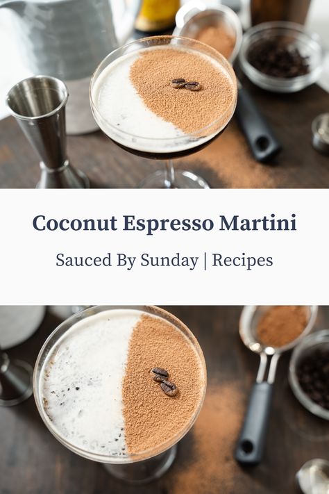 Coconut Espresso Martini, Mocktails Non Alcoholic Espresso Martini, Espresso Martini Flavors, Non Alcoholic Espresso Martini, Coconut Espresso, S’mores Espresso Martini Recipe, Coconut Cocktails, Coconut Vodka, Cocktail And Mocktail