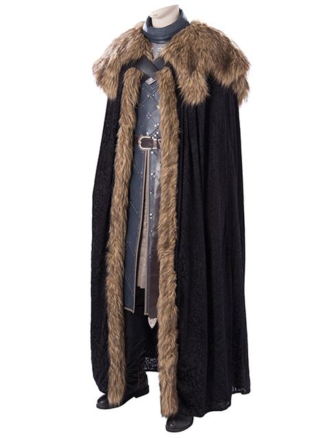 Game Of Thrones Season 8 Jon Snow Brown Fur Collar Black Cloak Suit Halloween Cosplay Costume Black Cloak Jon Snow Cosplay, Jon Snow Costume, Winter Cosplay, Visenya Velaryon, Fair Costume, The Black Prince, Two Swords, Game Of Thrones Costumes, Medieval Costumes