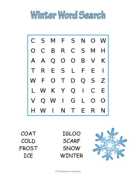 An easy winter word search to help younger kids learn how to spell words associated with the colder months of the year.  Free for you to print and use as you wish. Winter Word Search, How To Spell Words, Holiday Word Search, Word Puzzles For Kids, Easy Word Search, Word Search Puzzles Printables, Word Skills, Christmas Word Search, Word Search Printables