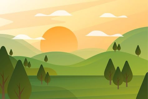 Spring Illustration Design, Spring Landscapes, Nature Graphics, Sky Gradient, Landscape Vector Illustration, 블로그 디자인, Spring Vector, Sky Vector, Landscape Graphic