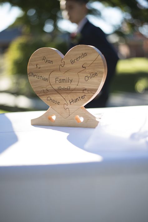 Blended Family Wedding Ceremony Wood Puzzle, Blended Family Wedding Puzzle, Wedding Ideas Blended Family, Unity Puzzle Wedding, Blended Family Unity Ceremony Ideas, Unity Ideas For Wedding, Family Unity Ceremony Ideas, Unity Ceremony Ideas With Kids, Blended Family Wedding Photos