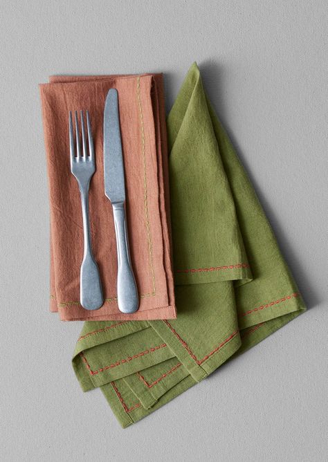 Toast | Embroidered Cotton Linen Napkin Set| Moss / Clay - Scout Dublin Clay Toast, Amity Home, Embroidered Napkins, Embroidered Border, Beach House Design, Stamp Crafts, Cotton Napkins, Dream House Decor, Linen Napkins