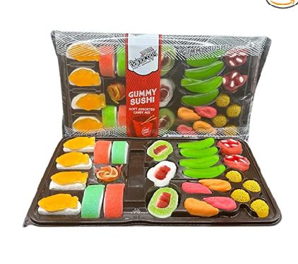 "raindrops gummy sushi"
"gummy food"
"gummy pizza" 
"candy sushi" Gummy Sushi, Candy Sushi Rolls, Kinds Of Sushi, Sweet Sushi, Gummy Fish, Candy Sushi, 4th Birthday Cakes, Stocking Stuffer Ideas, Food Shapes