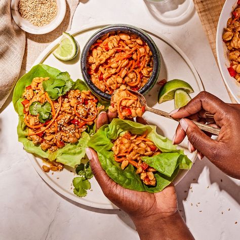 Sticky Tempeh Lettuce Wraps - LightLife® Feeling Sluggish, Tempeh Recipes, Lettuce Wrap, Ginger Juice, Rice Wine Vinegar, Vegan Smoothies, Shredded Carrot, Lettuce Wraps, Tempeh