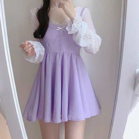 Moda Ulzzang, Lavender Outfit, Violet Pastel, Korean Fashion Outfits, Purple Outfits, Kawaii Fashion Outfits, Korean Fashion Dress, Korean Girl Fashion, Kpop Fashion Outfits