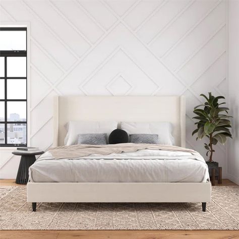 Kaysaun King Upholstered Wingback Bed Wingback Bed, Tall Headboard, Wingback Headboard, Bed Dimensions, Padded Headboard, Wood Bed Frame, King Mattress, Wood Beds, Platform Bed Frame