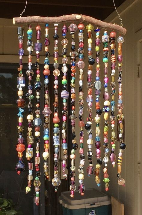 Glass Bead Hanging Decor, Hanging Beads Decor, Beaded Window Hanging, Bead Wall Decor, Beaded Curtains Diy, Window Decor Diy, Bead Wall Hanging, Crystal Suncatchers Diy, Wind Chimes Homemade