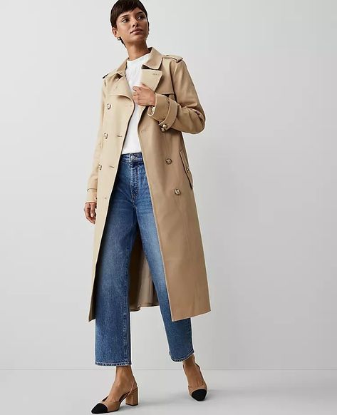 830438 Trench Coat Petite Women, Ann Taylor Outfits, Fitted Trench Coat, Ann Taylor Outfit, Shoulder Epaulettes, Trench Coat Style, Posh Style, Wool Trench Coat, Fall Winter Wardrobe