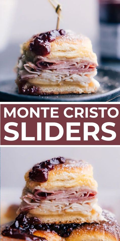 Monte Cristo Sliders, Hawaiian Roll Sandwiches, Sliders Recipes Hawaiian Rolls, Easy Slider Recipes, Rolled Sandwiches, Monte Cristo Sandwich, Honey Ham, Honey Baked Ham, Hawaiian Sweet Rolls